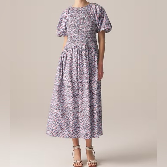 J. Crew Dresses & Skirts - J. Crew NWT short sleeve Meadow midi smocked dress in poppy cotton‎ poplin